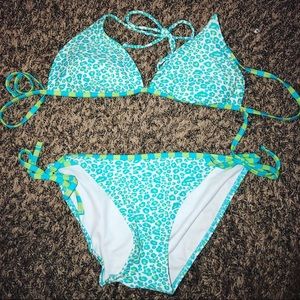 cheetah print bikini with reversible striped top